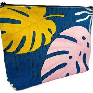 Tropical Leaf Modern Monstera Leaves Zippered Pouch Cosmetics Makeup Travel Bag